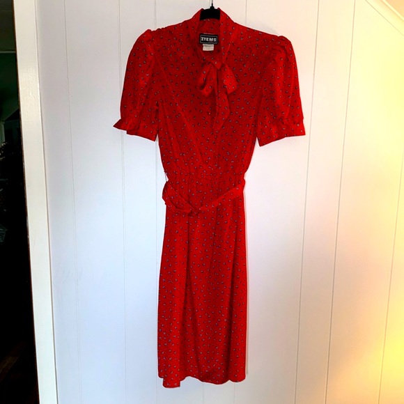 Vintage!  Items California Floral Belted Dress Size 14/M-L - Picture 1 of 14